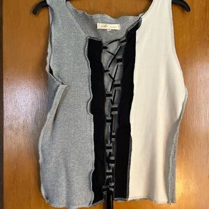 Gilded Intent Gray and White Lace-Up Tank Top
